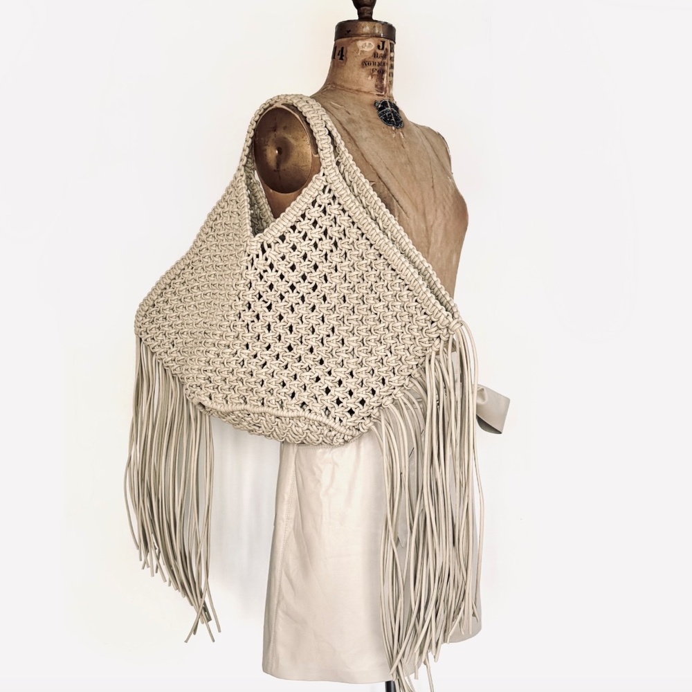 Yuzefi Large Woven Fringe Vegan Leather Tote Bag - Picture 11 of 16